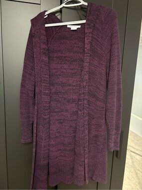 Plum Open-Front Longline Women's Sweater Cardigan